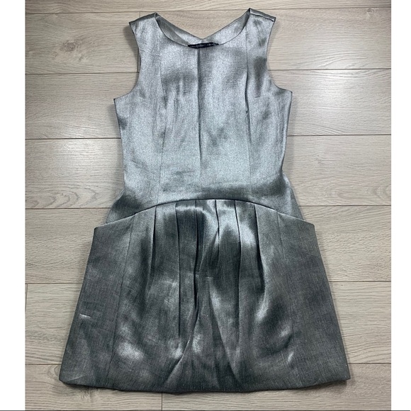 Theyskens' Theory Silk A-Line Mini Silver Metallic Dress - Picture 5 of 15